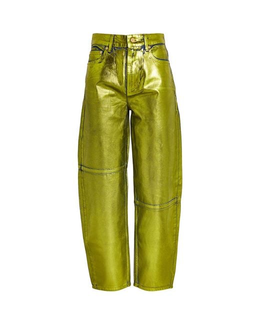 Ganni Green Foil-coated Jeans