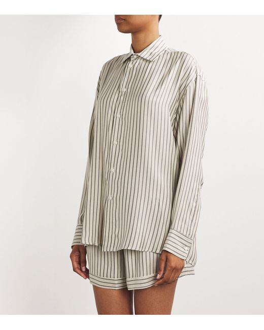 LeKasha White Silk Oversized Striped Shirt