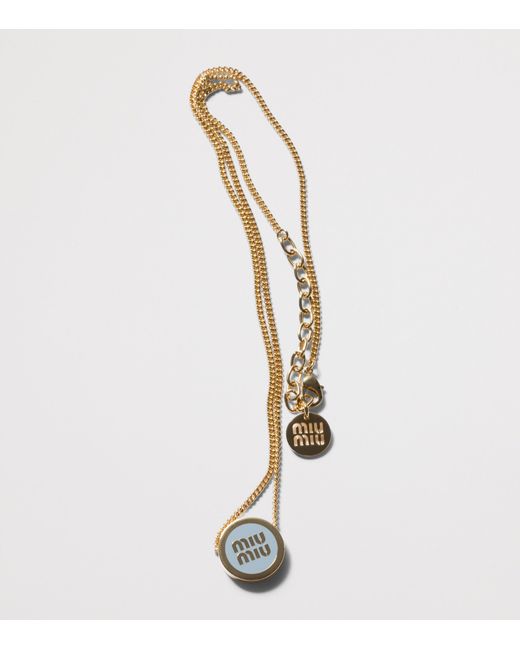Miu Miu Metallic Enamel Logo Necklace