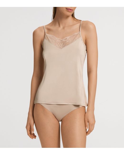 Hanro Brown Satin Lace-Trim Lilith Camisole