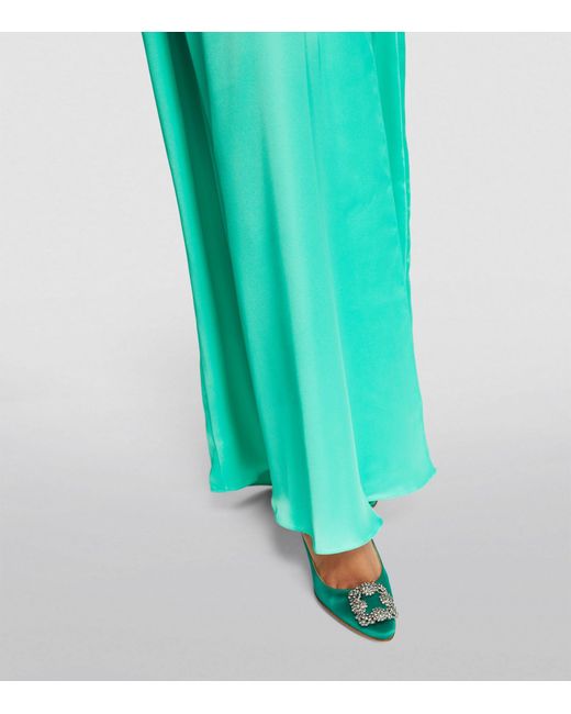 Zuhair Murad Green Satin Plunge Maxi Dress