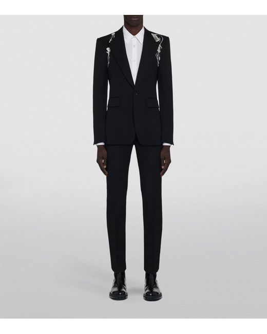 Alexander McQueen Black Wool Embroidered Harness Tailored Jacket for men