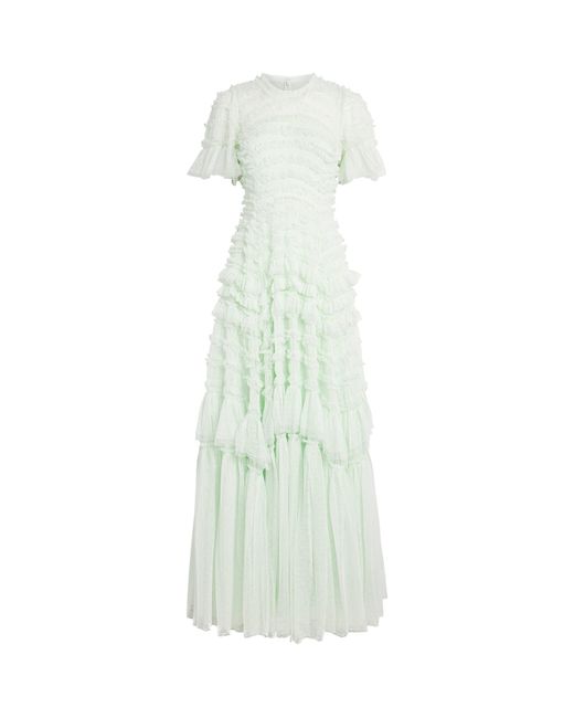 Needle & Thread White Tulle Ruffle Valentine Maxi Dress