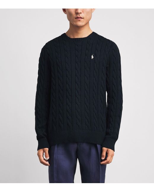 Polo Ralph Lauren Blue Cotton Cable-Knit Polo Pony Sweater for men