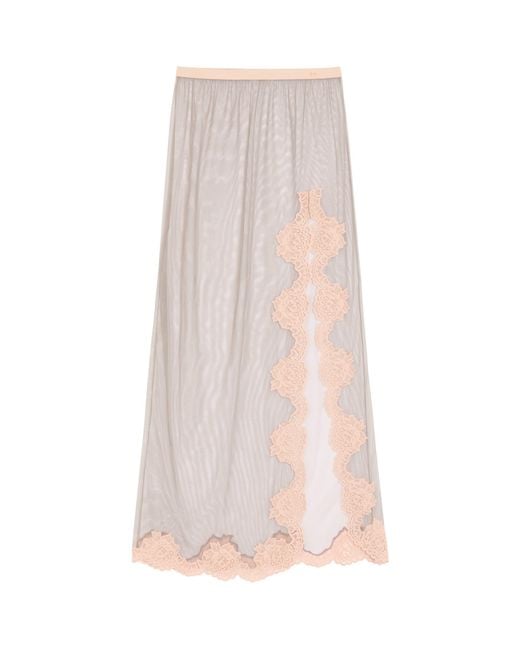 Valentino Pink Sheer Lace-Trim Maxi Skirt