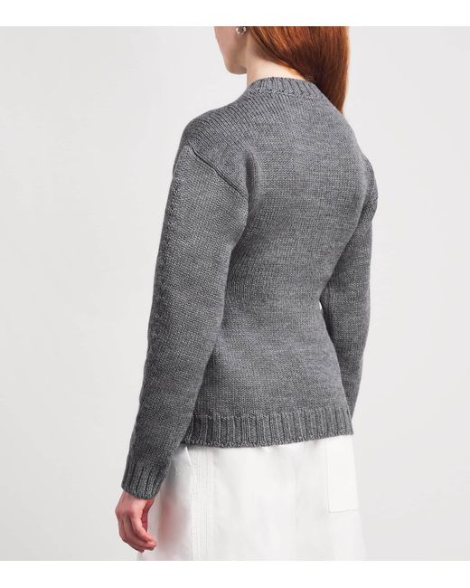 Jil Sander Gray Wool V-Neck Sweater