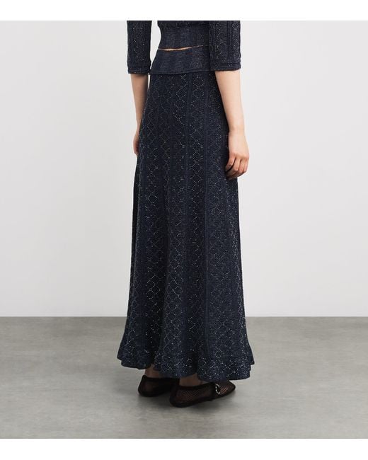 Sandro Blue Knitted Embellished Maxi Skirt