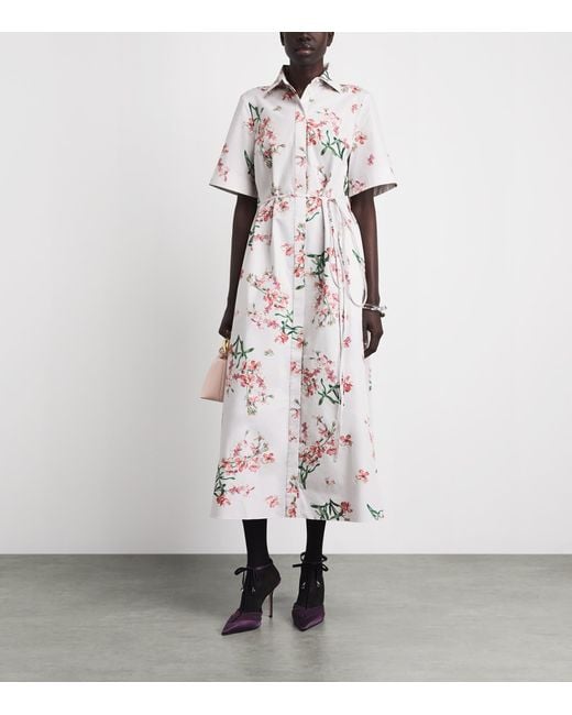 Erdem White Cotton Floral Midi Shirt Dress