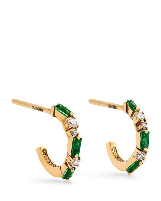 Suzanne Kalan Metallic Emerald And Diamond Thin Mix Hoop Earrings