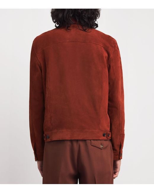 Paul Smith Red Suede Pleated Trucker Jacket for men