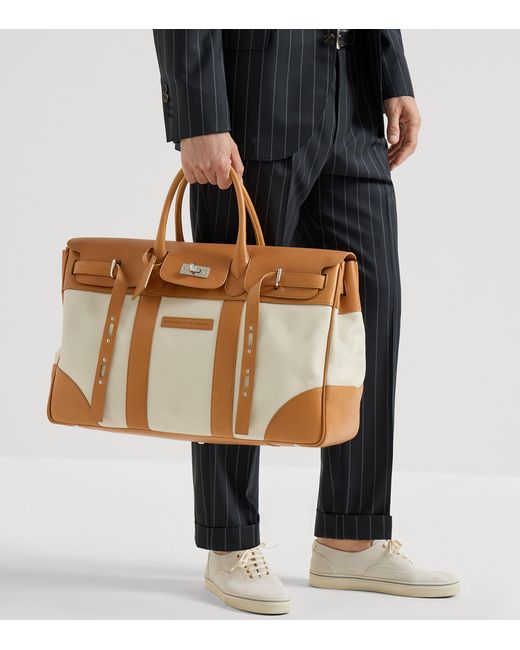 Brunello Cucinelli Brown Grained Leather Country Holdall for men