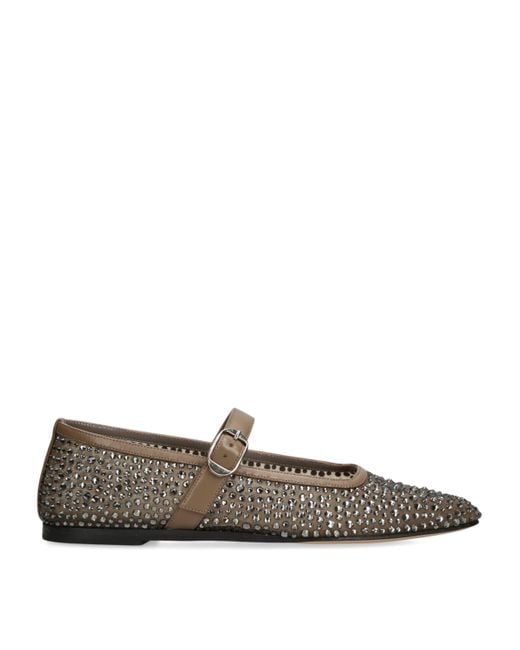 Le Monde Beryl Brown Crystal-Embellished Mary Jane Flats