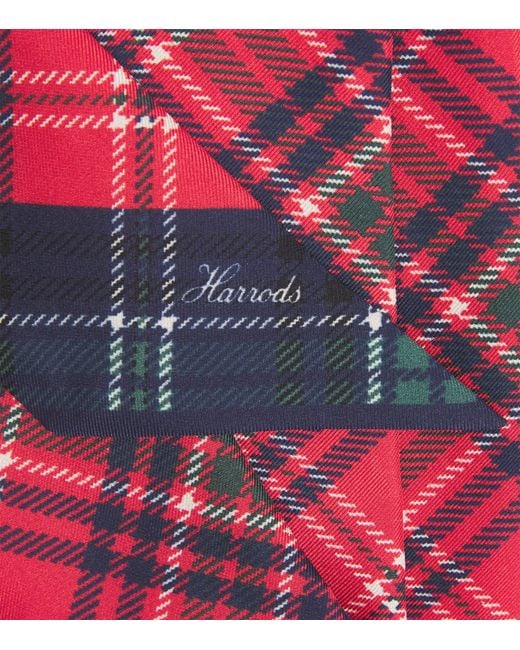 Harrods Red Silk Tartan Scarf