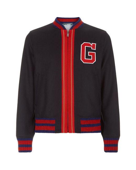 Gucci Wool Varsity Jacket in Blue for Men | Lyst