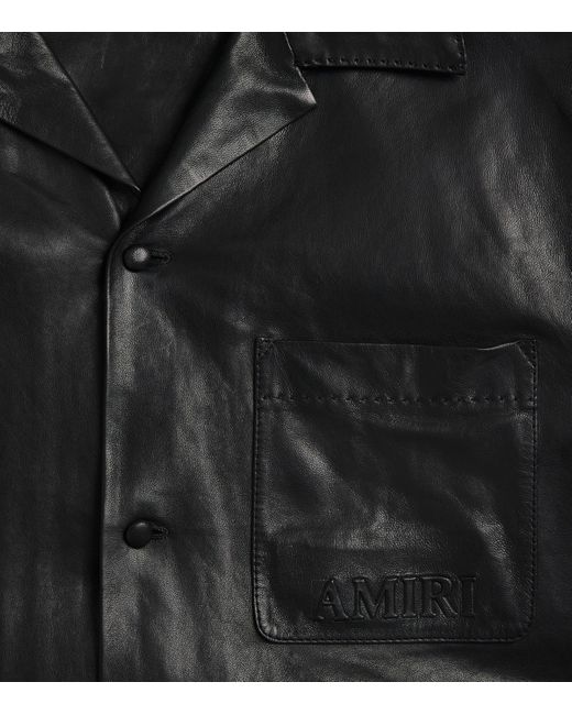 Amiri Black Short-Sleeve Logo Leather Shirt for men