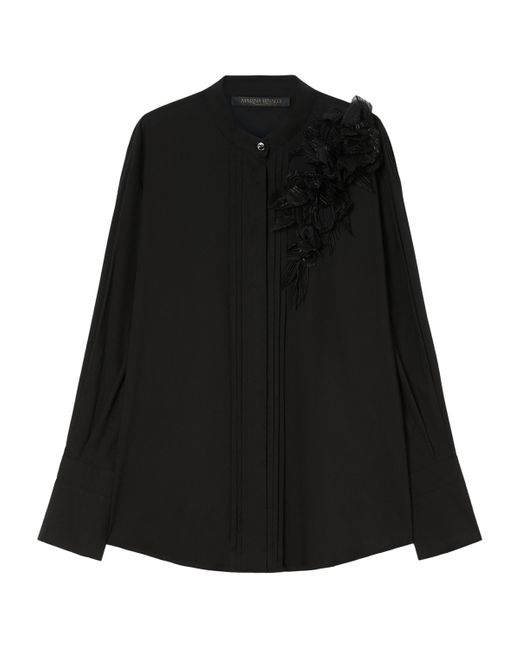 Marina Rinaldi Black Floral-Detail Fieno Shirt