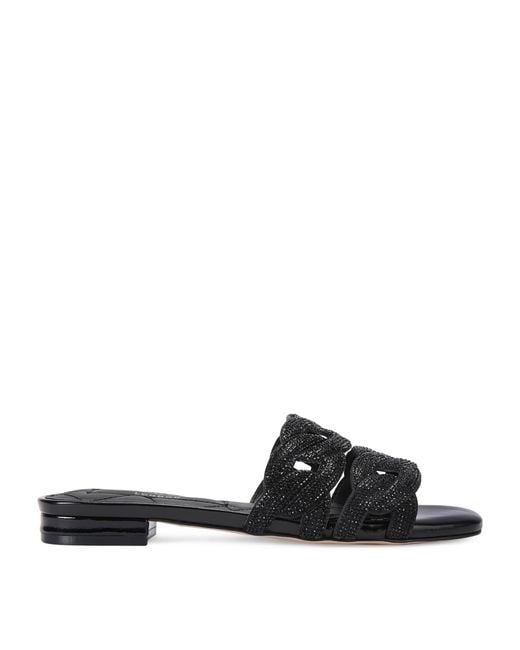 Kurt Geiger Black Leather Embellished Chain Sandals