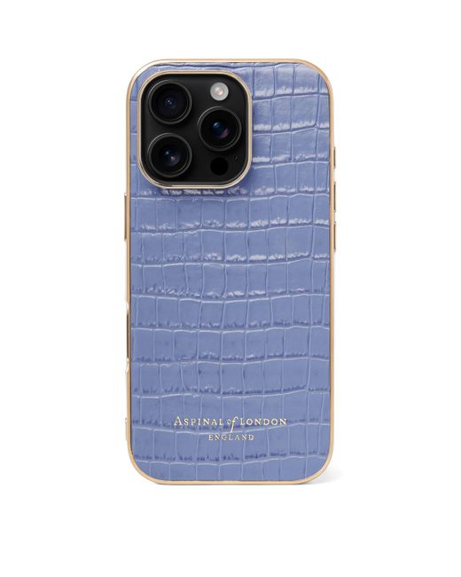 Aspinal Blue Croc-Embossed Leather Iphone 16 Pro Case