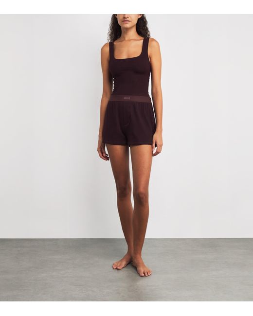 Skims Red Stretch-Cotton Ribbed Boxer Shorts