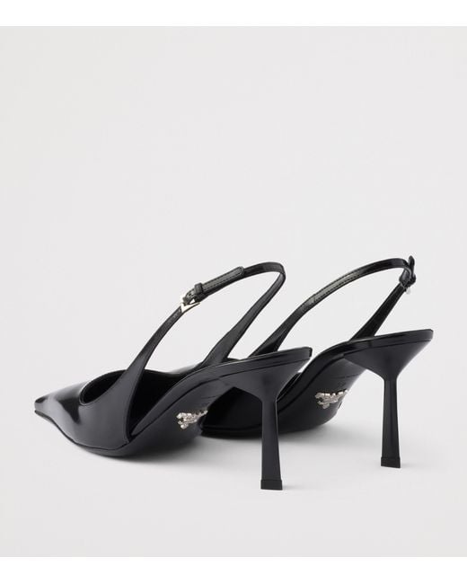 Prada Black Brushed Leather Slingback Pumps 75