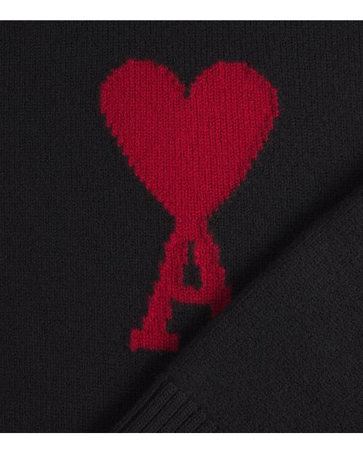 AMI Black Virgin Wool Logo Rollneck Sweater for men