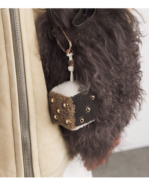 Yves Salomon Metallic Merino Shearling Dice Keyring