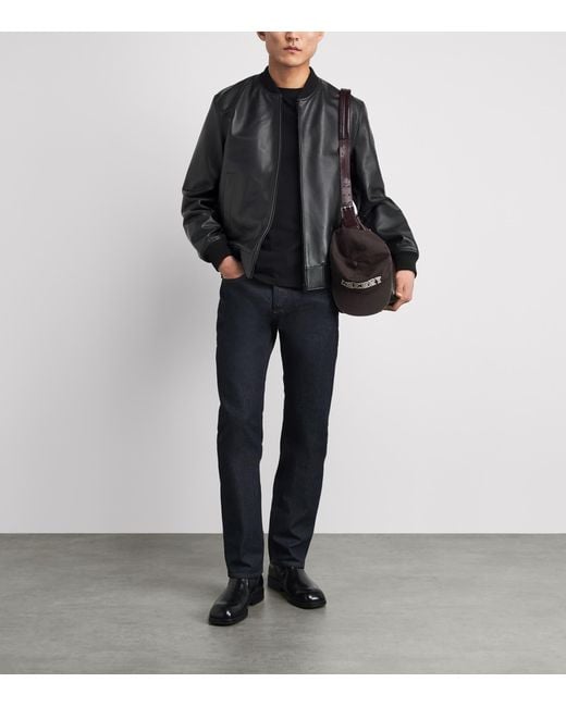 Sandro Black Leather Bomber Jacket for men