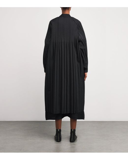 Pleats Please Issey Miyake Black Smooth Coat Pea Coat