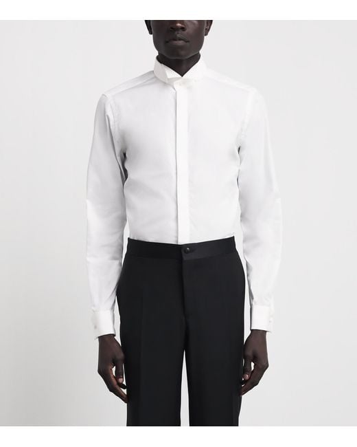Pal Zileri White Cotton Concealed-Placket Shirt for men