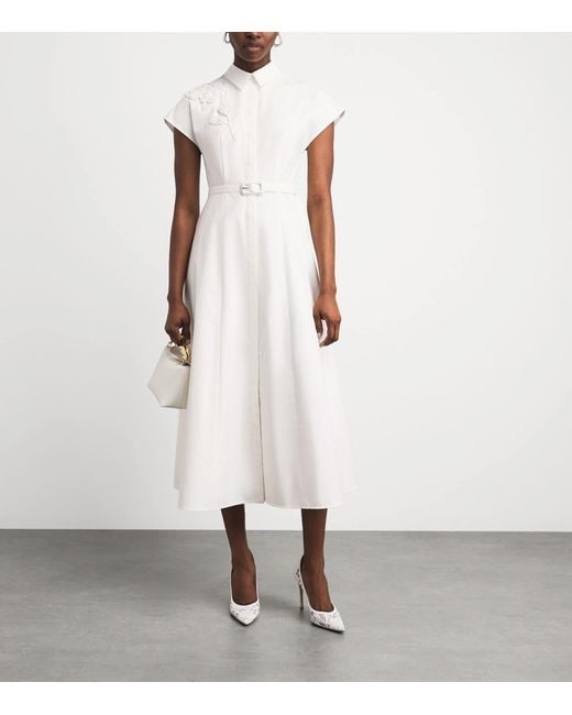 Huishan Zhang White Floral Appliqué Maddalena Midi Dress