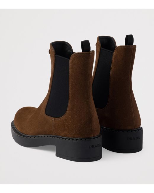 Prada Brown Suede Triangle Chelsea Boots