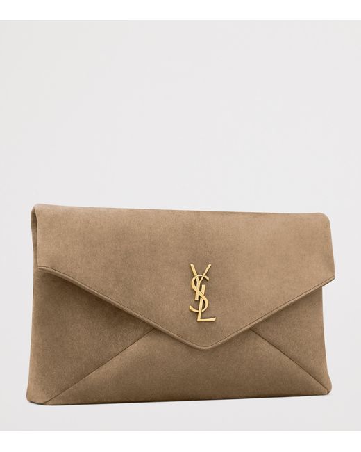Saint Laurent Natural Large Suede Cassandre Envelope Pouch