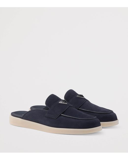 Prada Blue Suede Triangle Mules for men