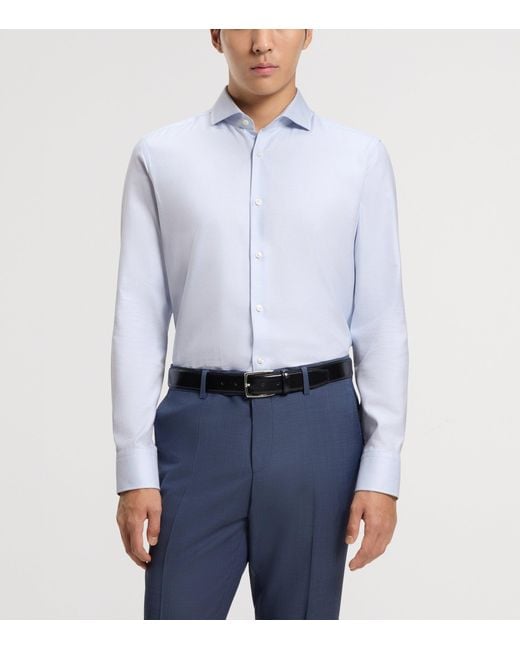 Boss White Cotton Geometric Slim-Fit Shirt for men