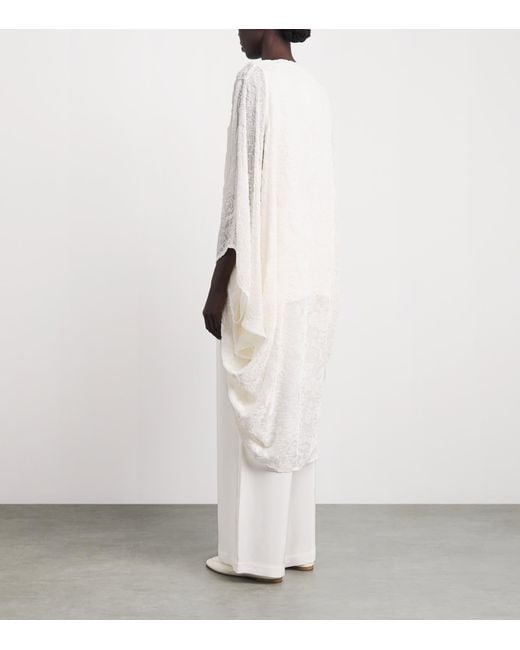 Eskandar White Floral Cocoon Shawl Cardigan
