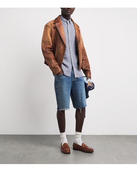 Polo Ralph Lauren Blue Linen Custom-Fit Stripe Shirt for men