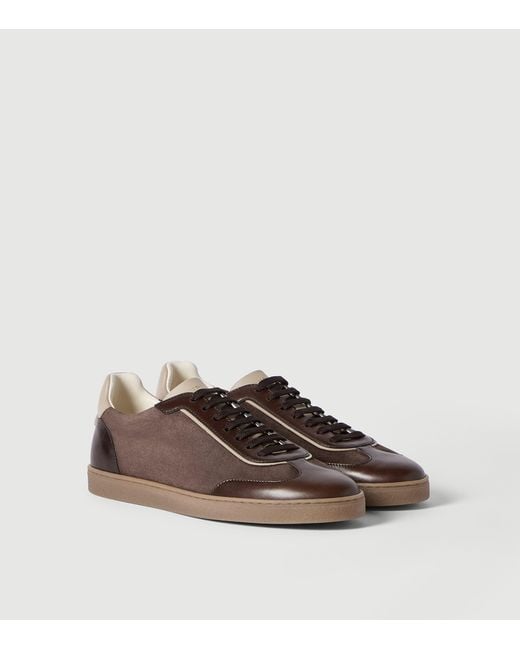 Brunello Cucinelli Brown Suede-Leather Sneakers for men