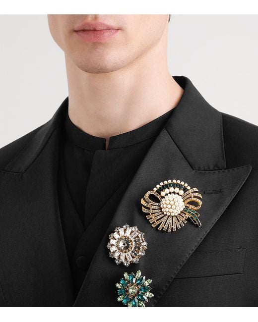 Dolce & Gabbana Green Rhinestone Brooch for men