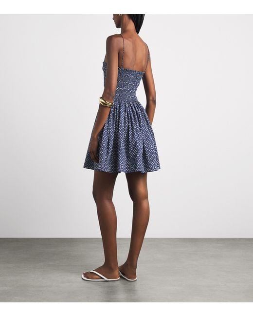 Matteau Blue Cotton Shirred Mini Dress