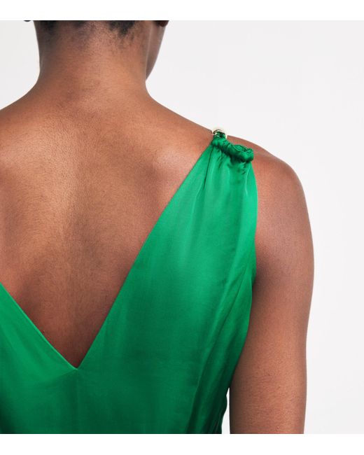 Maje Green Satin-Effect Midi Dress