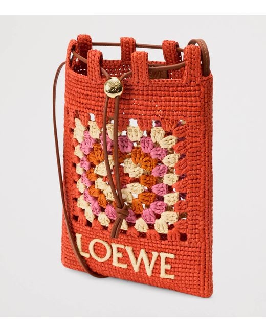 Loewe Red X Paula's Ibiza Crochet Pocket Patch Shoulder Bag