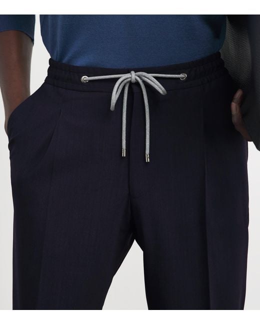 Corneliani Blue Stretch-Virgin Wool Drawstring Trousers for men