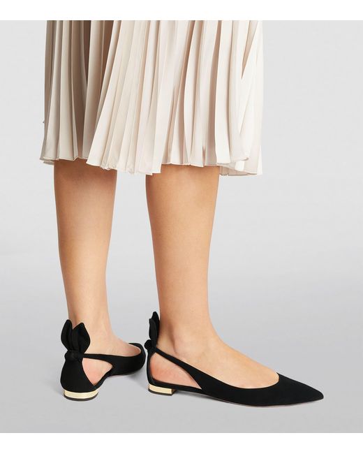 Aquazzura Black Suede Bow Tie Ballet Flats