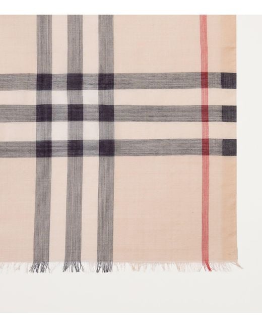 Burberry White Wool-Silk Check Scarf