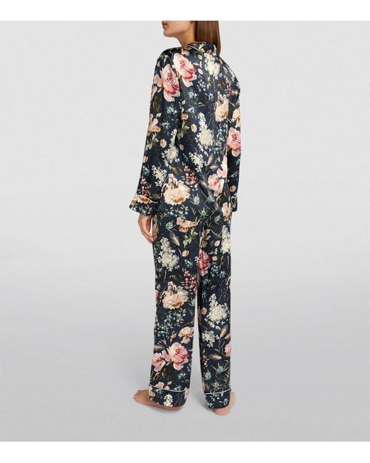 Olivia Von Halle Gray Silk Floral Lila Pyjamas