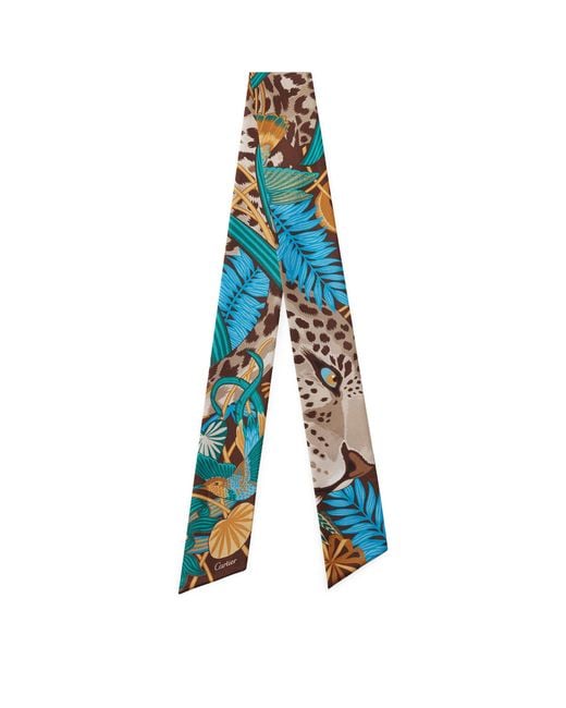 Cartier Blue Silk Panthère Jungle Scarf