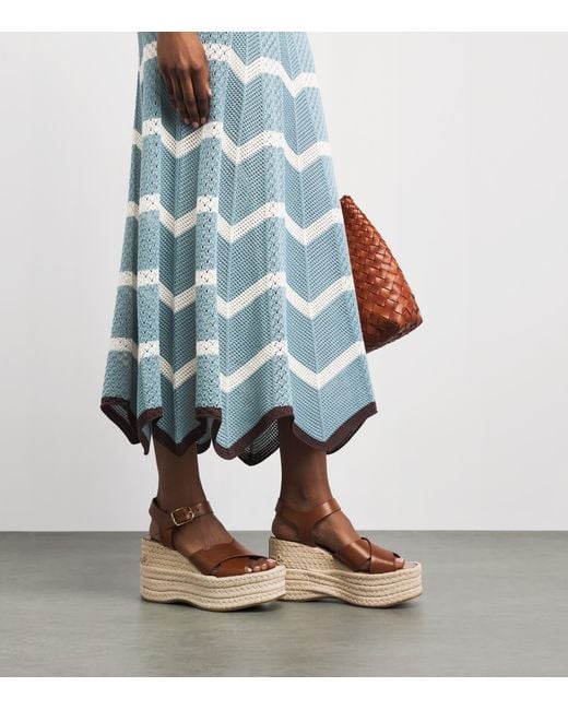 LaDoubleJ Blue Cotton Chevron Midi Skirt