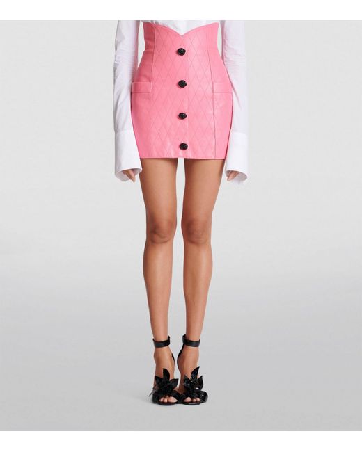 Balmain Pink Quilted Leather Tulip Mini Skirt