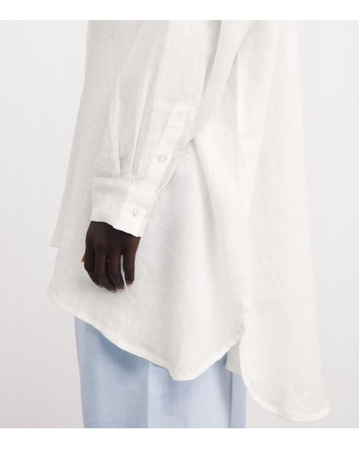 Eskandar White Linen Stand-Collar A-Line Shirt