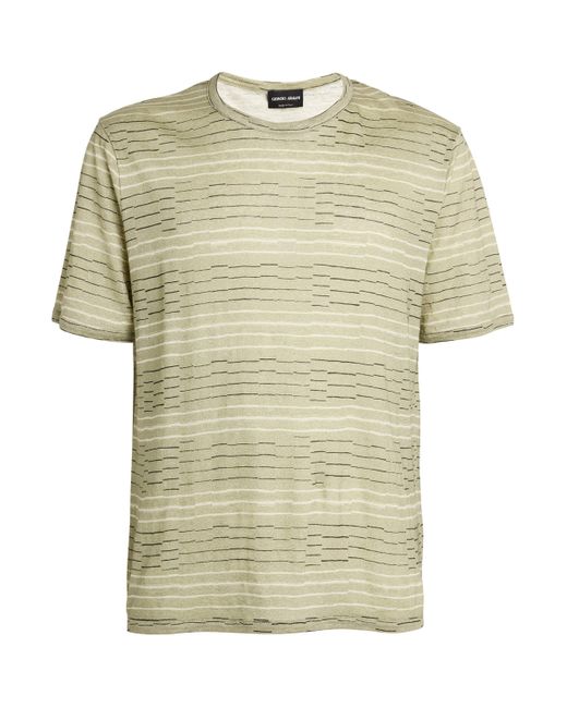 Giorgio Armani Multicolor Linen Uneven Stripe T-Shirt for men